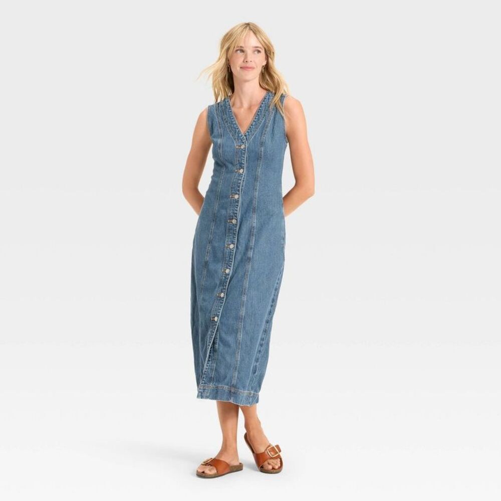 Women's Denim Button-Down Ankle Dress - Universal  Medium Wash - Picture 3 of 3